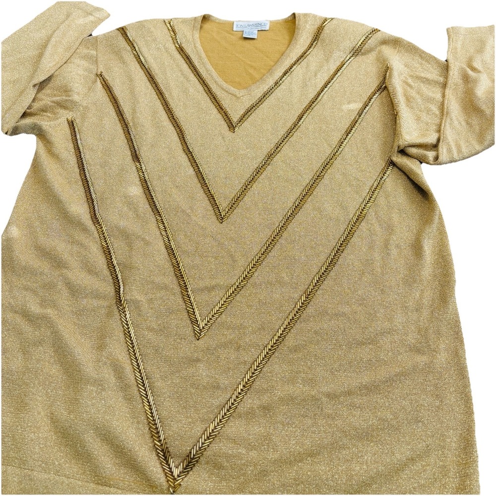 VTG Women's M Gold Metallic Shimmer Knit Sweater Dress‎ 80s Retro Unique